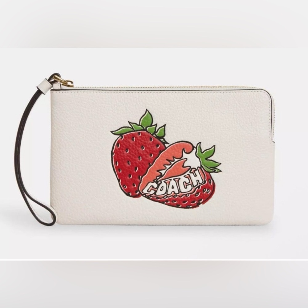 Coach Red Strawberry Graphic Wristlet
